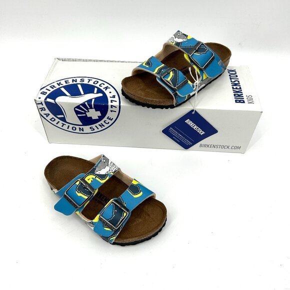 NIB BIRKENSTOCK Boys Kids Arizona Blue Gray Shark Slip On Sandals Shoes 26 / 8